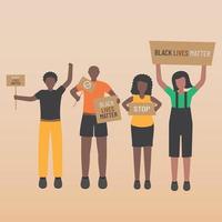 questioni di vita nera fermare il razzismo un gruppo di uomini e donne che tengono i segni vettore