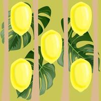 un' piazza sfondo di limoni e Monstera le foglie con verticale strisce è un' luminosa vettore illustrazione. bene per il copertina di i Quaderni, i Quaderni, album