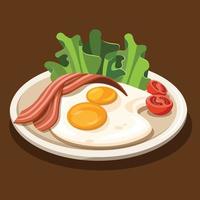 tradizionale Britannico prima colazione con fritte uova, Bacon, pomodoro e lattuga insalata vettore illustrazione