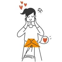 mano disegnato scarabocchio contento ragazza ricevente amore lettera illustrazione vettore