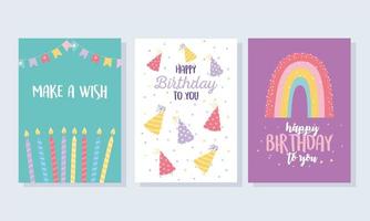 set di carte di compleanno colorate vettore