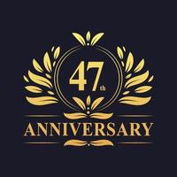 Design del 47 ° anniversario, logo dell'anniversario di 47 anni di lussuoso colore dorato vettore