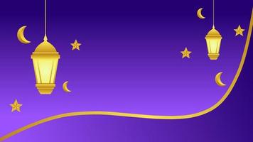 Ramadan sfondo con lanterna e stella mezzaluna per islamico design. brillante viola sfondo elemento con d'oro ornamento per desain grafico Ramadan saluto nel musulmano cultura e Islam religione vettore