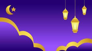 Ramadan sfondo con lanterna e stella mezzaluna per islamico design. brillante viola sfondo elemento con d'oro ornamento per desain grafico Ramadan saluto nel musulmano cultura e Islam religione vettore