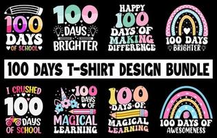 100 ° giorni di scuola maglietta fascio, centinaio giorni maglietta design impostare, colorazione maglietta collezione, bambini maglietta design impostato vettore