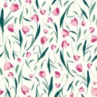 tulipani fiori e foglie seamless pattern su sfondo bianco vettore