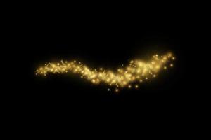 vettore nuvola stellata con polvere. la polvere è gialla, scintille e stelle dorate brillano di luce speciale. vettore brilla su uno sfondo trasparente. effetto luce natalizia. scintillanti particelle di polvere magica