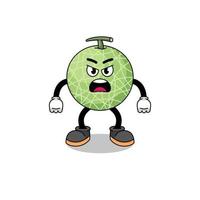 melone frutta cartone animato illustrazione con arrabbiato espressione vettore