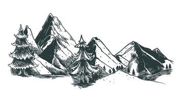 montagna paesaggio mano disegnato vettore illustrazione, schizzo disegno