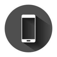 Telefono dispositivo cartello icona nel piatto stile. smartphone vettore illustrazione su nero il giro sfondo con lungo ombra. telefono attività commerciale concetto.