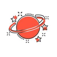 Saturno icona nel comico stile. pianeta vettore cartone animato illustrazione su bianca isolato sfondo. galassia spazio attività commerciale concetto spruzzo effetto.