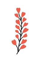 cuore fiore vettore ramo illustrazione. mano disegnato San Valentino giorno pianta. bello rosso fiore ramo isolato su bianca sfondo. vettore azione illustrazione.