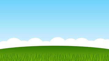 paesaggio cartone animato scena. verde collina con erba e blu cielo con bianca nube vettore
