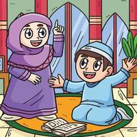 Ramadan musulmano bambini colorato cartone animato vettore