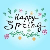 vettore illustrazione di contento primavera lettering su blu sfondo con decortivo elementi. primavera carta