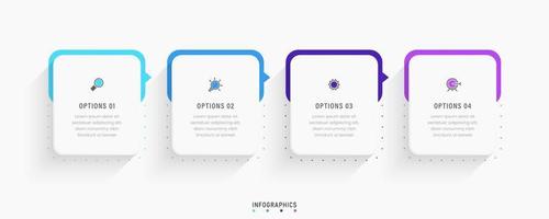 modello di progettazione di etichetta infografica vettoriale con icone e 4 opzioni o passaggi. può essere utilizzato per diagramma di processo, presentazioni, layout del flusso di lavoro, banner, diagramma di flusso, grafico informativo.