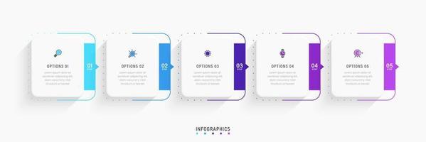 modello di progettazione di etichetta infografica vettoriale con icone e 5 opzioni o passaggi. può essere utilizzato per diagramma di processo, presentazioni, layout del flusso di lavoro, banner, diagramma di flusso, grafico informativo.