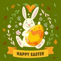 il coniglietto di Pasqua sorridente porta l'uovo vettore