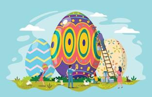 persone che decorano le uova di Pasqua vettore