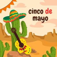 chitarra e cactus in cinco de mayo vettore