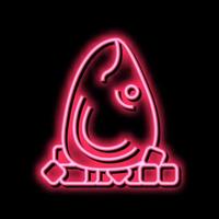 tonno pesce testa con ghiaccio cubi neon splendore icona illustrazione vettore