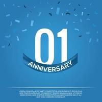 01° anniversario celebrazione vettore design con bianca colore numeri e bianca colore font su blu colore sfondo astratto