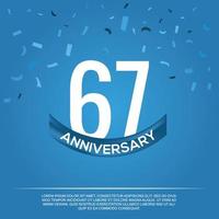 67th anniversario celebrazione vettore design con bianca colore numeri e bianca colore font su blu colore sfondo astratto