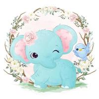 adorabile elefantino nell'illustrazione dell'acquerello vettore