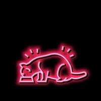 gatto mangiare cibo neon splendore icona illustrazione vettore