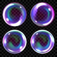 bolle di sapone, sfere d'aria trasparenti realistiche di colori arcobaleno con riflessi e luci impostate vettore