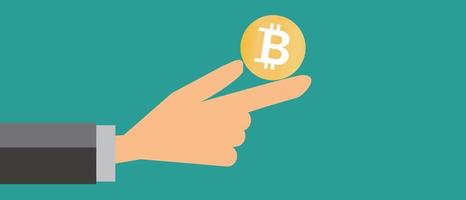 un' dell'uomo mano Tenere un' bitcoin. crypto bene. vettore. vettore