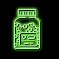 vitamine omeopatia bottiglia neon splendore icona illustrazione vettore