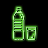 bottiglia e tazza acqua neon splendore icona illustrazione vettore