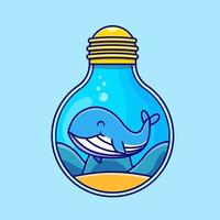 carino blu balena nuoto nel lampadina cartone animato vettore icona illustrazione. animale subacqueo icona concetto isolato premio vettore. piatto cartone animato stile