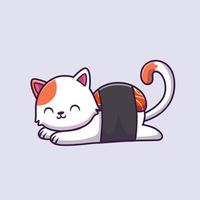 carino gatto Sushi salmone cartone animato vettore icona illustrazione. animale cibo icona concetto isolato premio vettore. piatto cartone animato stile