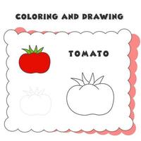 libro da colorare e disegno elemento pomodoro. Pagina da colorare di pomodoro - colorare frutta e verdura per bambini - facile e divertente vettore