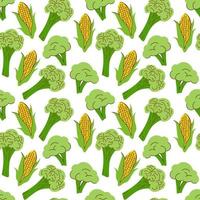 modello vegetale con composizione pannocchie di mais ed elemento broccoli. perfetto per sfondo di cibo, carta da parati, tessuto. illustrazione vettoriale