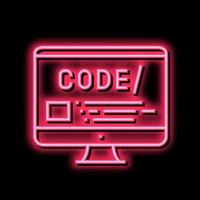 codice su computer schermo neon splendore icona illustrazione vettore