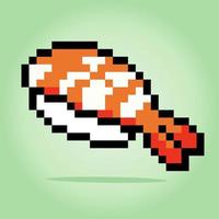 Sushi a 8 bit. pixel di alimenti per risorse di gioco e schemi a punto croce nelle illustrazioni vettoriali. vettore