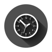 orologio cartello icona nel piatto stile. tempo gestione vettore illustrazione su nero il giro sfondo con lungo ombra. Timer attività commerciale concetto.