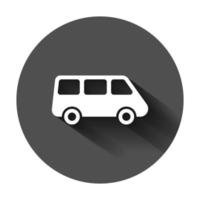 passeggeri minivan cartello icona nel piatto stile. auto autobus vettore illustrazione su nero il giro sfondo con lungo ombra. consegna camion bandiera attività commerciale concetto.