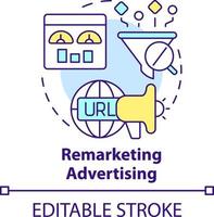 remarketing pubblicità concetto icona. genere di digitale Annunci astratto idea magro linea illustrazione. ricaricare marca consapevolezza. isolato schema disegno. modificabile ictus vettore