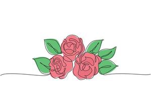 disegno a linea continua di un bouquet di fiori rosa freschi e romantici. biglietto di auguri, invito, logo, banner, concetto di poster. illustrazione grafica vettoriale moderna di disegno di una linea di disegno