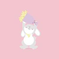 animale animale domestico coniglietto coniglio e fiore, san valentino giorno, contento Pasqua, piatto vettore illustrazione cartone animato personaggio