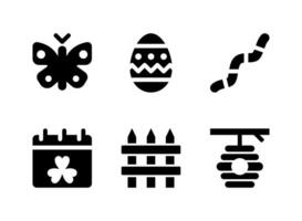 semplice set di icone solide vettoriali relative alla primavera. contiene icone come farfalle, uova di Pasqua, vermi e altro ancora.