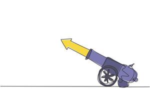 disegno di un'unica linea di arma a palla di cannone con missile proiettile simbolo freccia. concetto minimo di crescita delle finanze aziendali. illustrazione vettoriale grafica di disegno di disegno di linea continua moderna