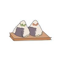 un disegno a linea continua fresco delizioso giapponese onigiri riso ristorante logo emblema. concetto di modello di logotipo di negozio di pesce di pesce di sushi. illustrazione grafica vettoriale moderna con disegno a linea singola