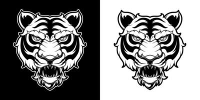 nero e bianca tigre testa logo illustrazione vettore