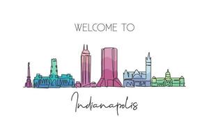 un disegno a linea continua dello skyline della città di indianapolis, stati uniti. bellissimo punto di riferimento. poster di viaggio per il turismo paesaggistico mondiale. illustrazione vettoriale di disegno a linea singola con tratto elegante modificabile