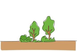 disegno continuo di un albero eco verde con cespuglio per l'icona del giardino. concetto minimalista disegnato a mano del logo del parco di ecologia naturale. illustrazione grafica vettoriale di design moderno a linea singola